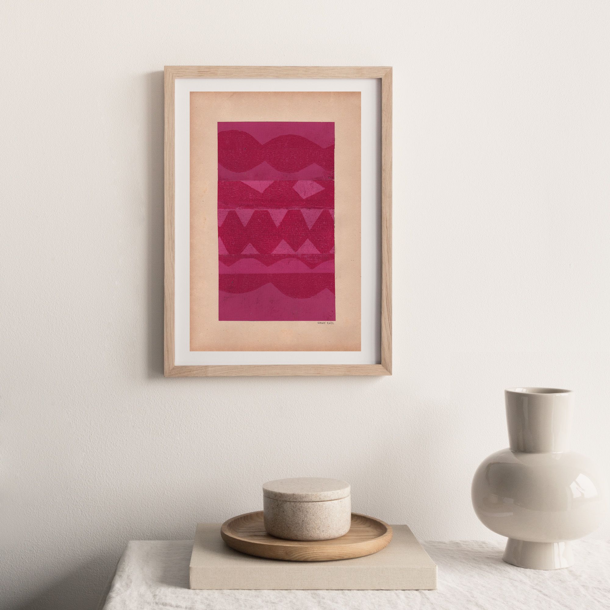 Collage et peinture sur papier ancien - M696 Rose indien - signé Eawy