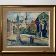 'Monument' - Vintage mid century swedish oil painting