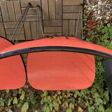 4 red Formica chairs with Eiffel legs 1950