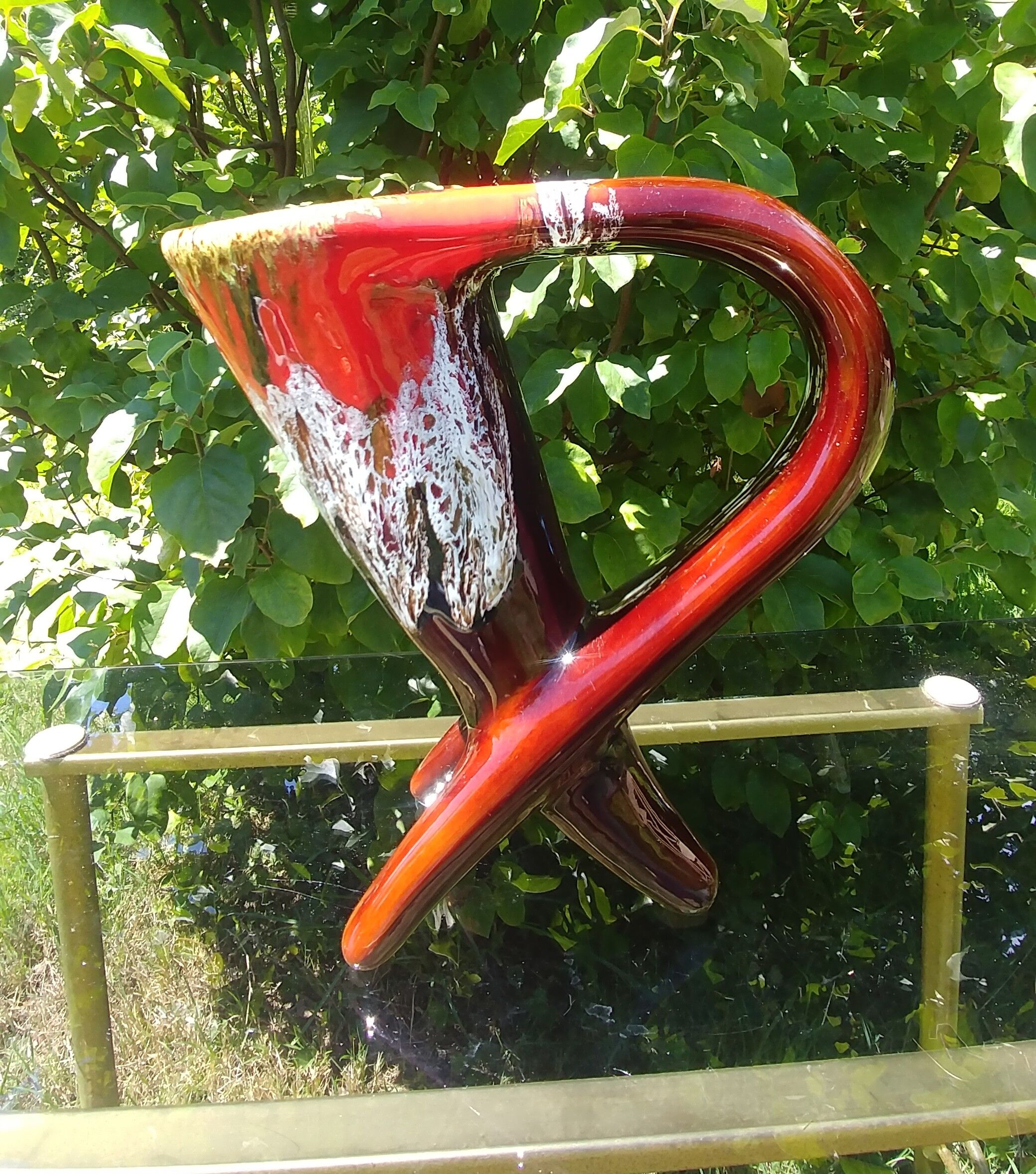 Tripod vase horn shape ceramic glazed Vallauris Vintage way 60s/70s