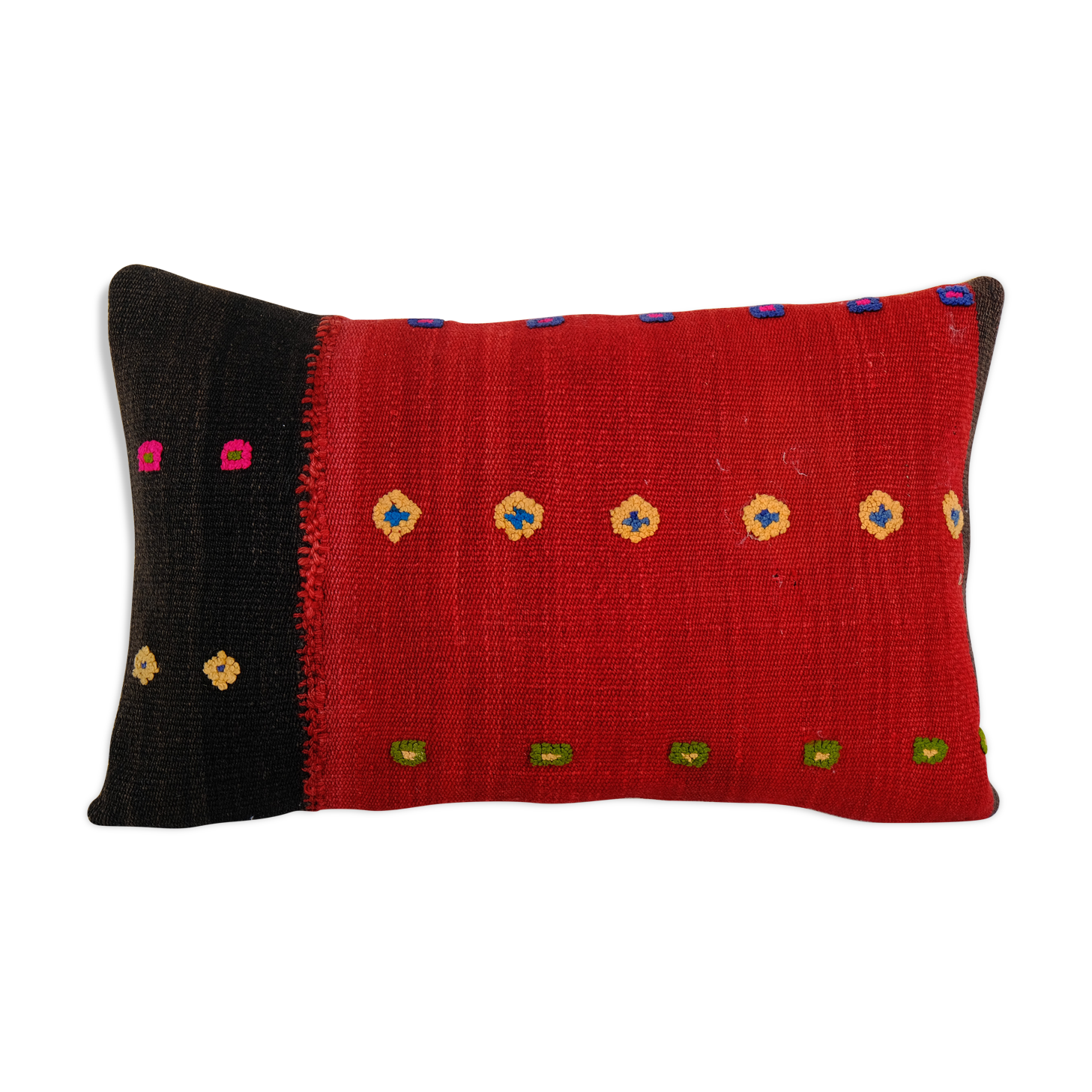 1960s vintage red organic kilim perde pillow case