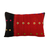 1960s vintage red organic kilim perde pillow case