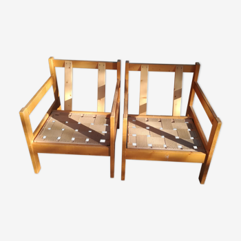 Pair of mountain-style pine armchairs