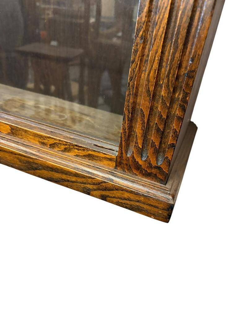 Vintage shallow wall display cabinet in wood / shelf