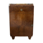 Art Deco bedside table — walnut burl veneer, onyx top, handles