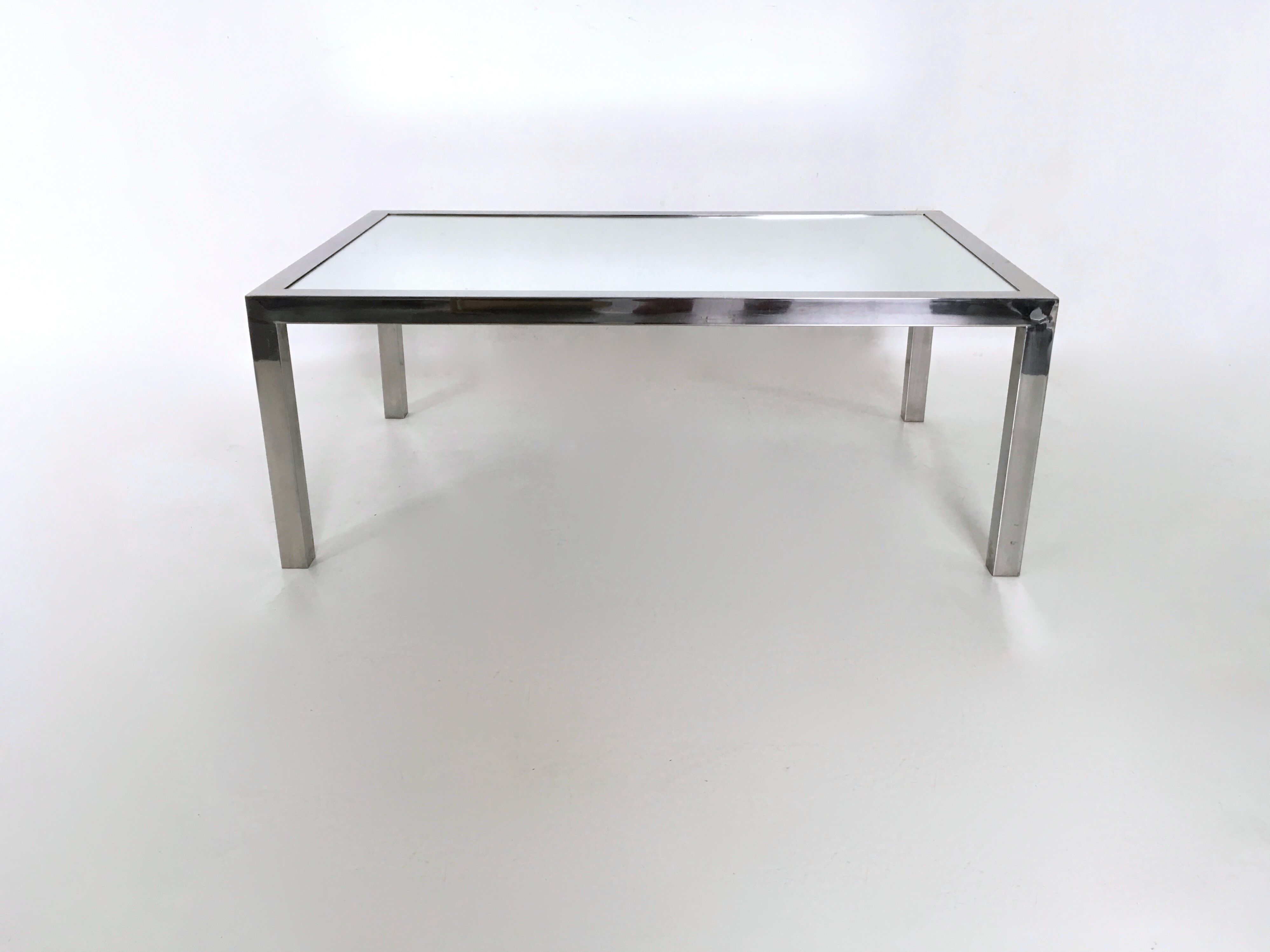 Steel Coffee Table in the Style of Nanda Vigo with a Mirrored Top, Italy, 1970s