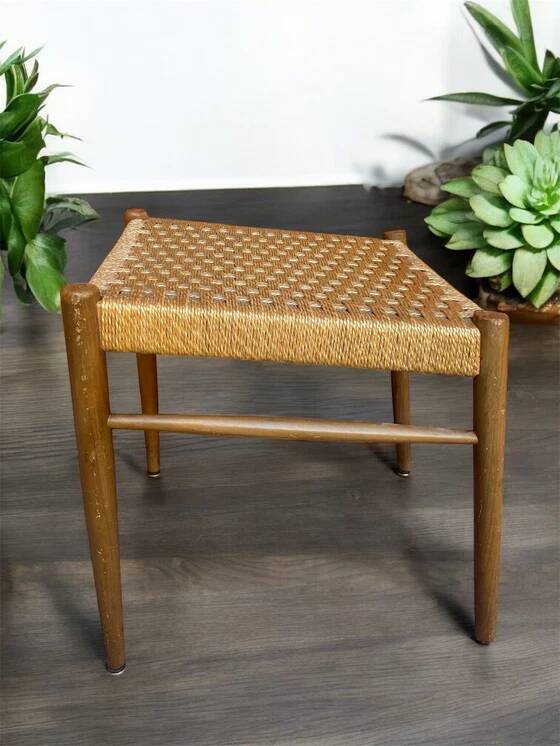 Scandinavian wooden and rope stool, 1950s-60s