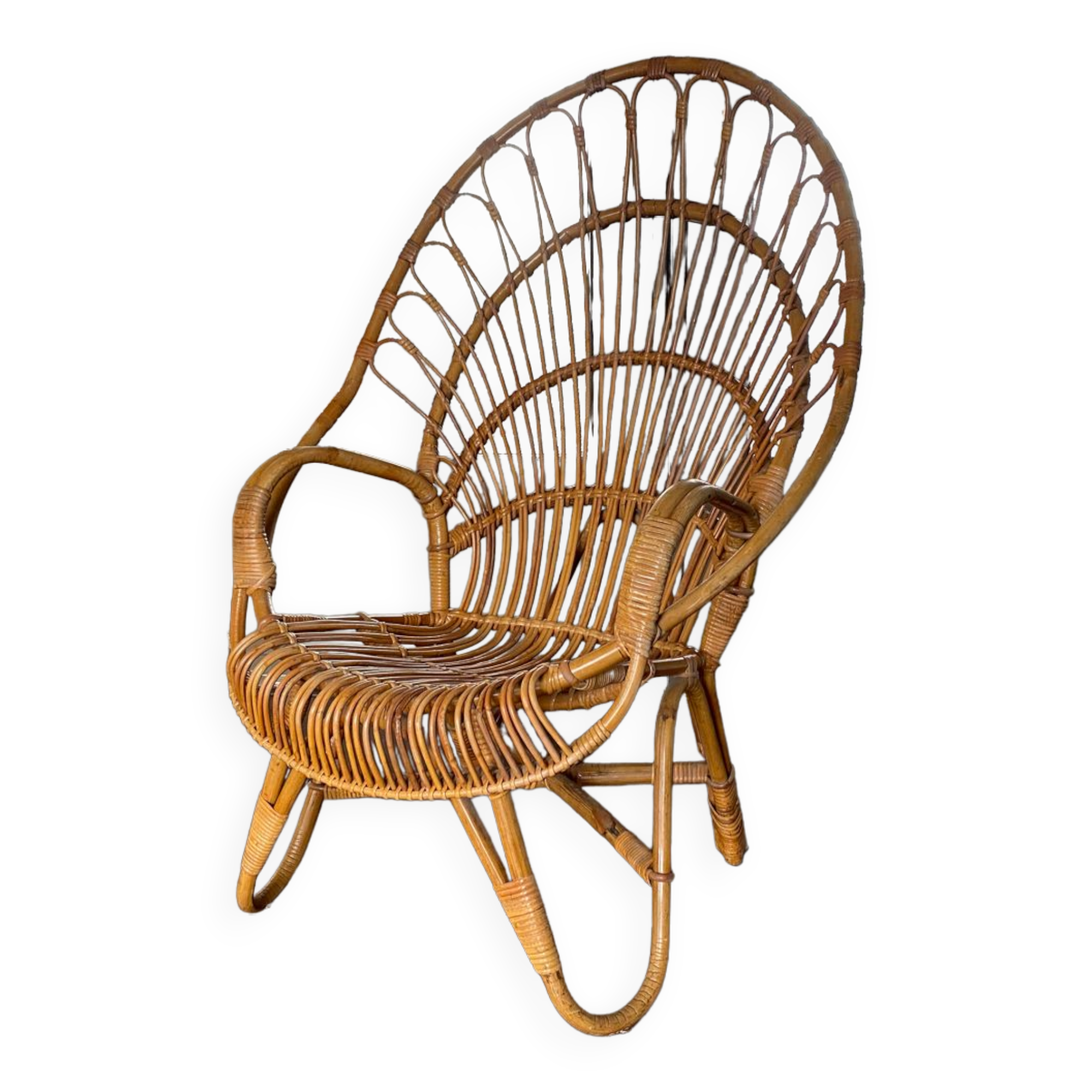 Fauteuil en rotin et bambou du milieu du siècle, années 1950
