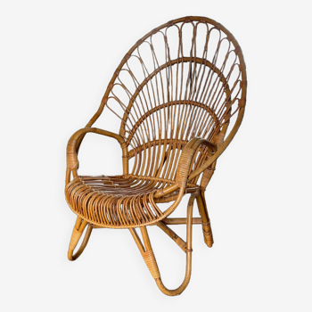 Fauteuil en rotin et bambou du milieu du siècle, années 1950