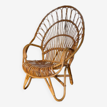 Mid-century rattan and bamboo peacock lounge chair, 1950s