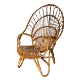 Fauteuil en rotin et bambou du milieu du siècle, années 1950