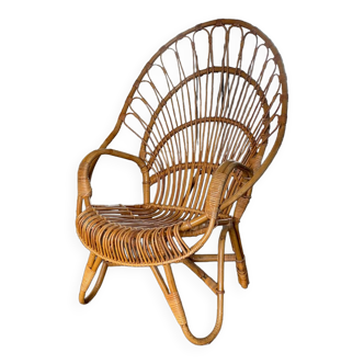 Fauteuil en rotin et bambou du milieu du siècle, années 1950