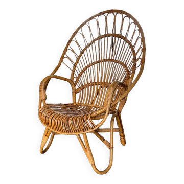 Fauteuil en rotin et bambou du milieu du siècle, années 1950