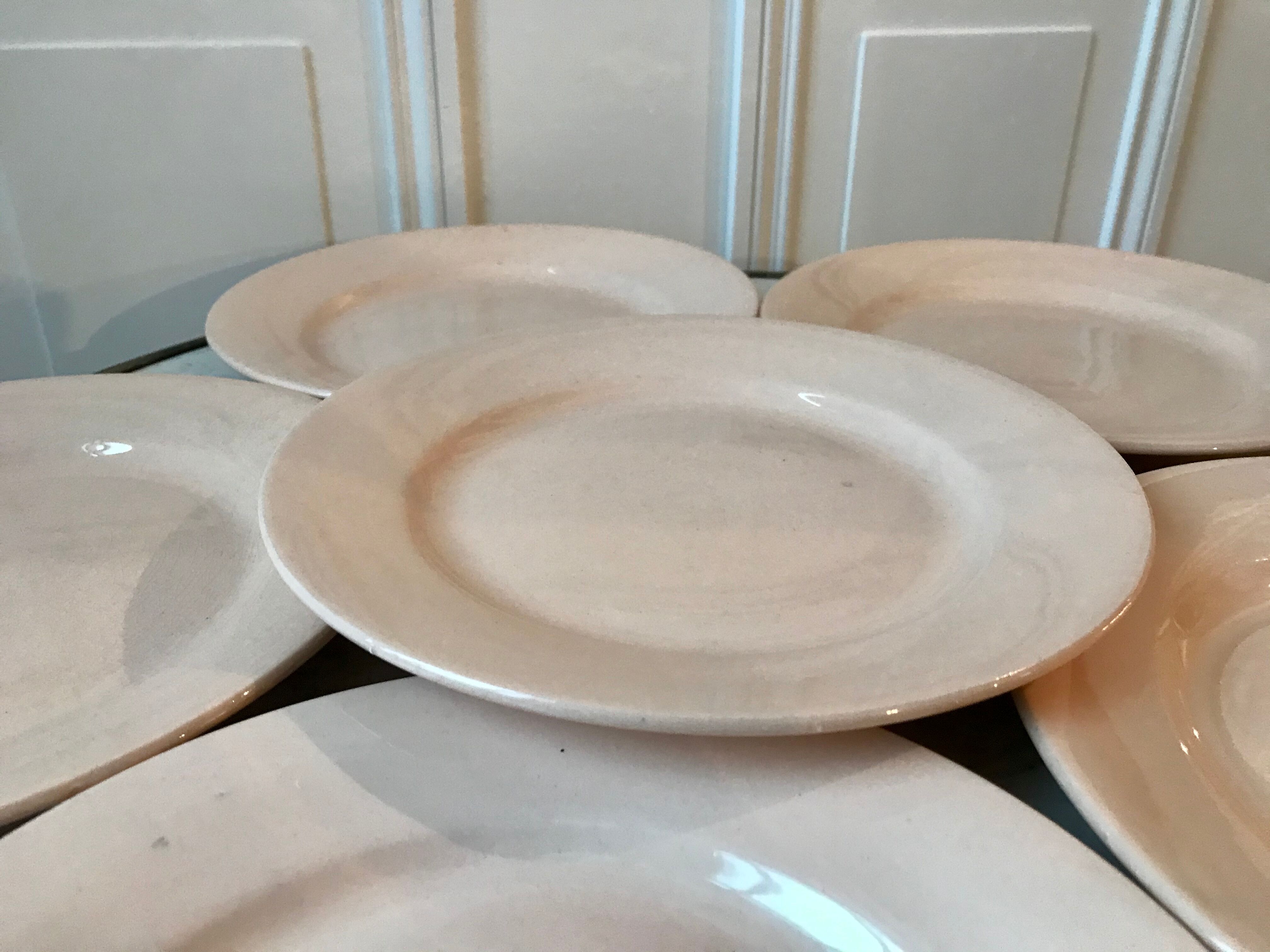 Set of 6 flat plates Digoin Sarreguemines pale pink 50s