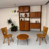 Antique modular shelf in solid French elm from the 60s, vintage