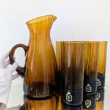 Amber blown glass orangeade set