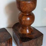 Pair of old brutalist turned solid wood candlesticks
