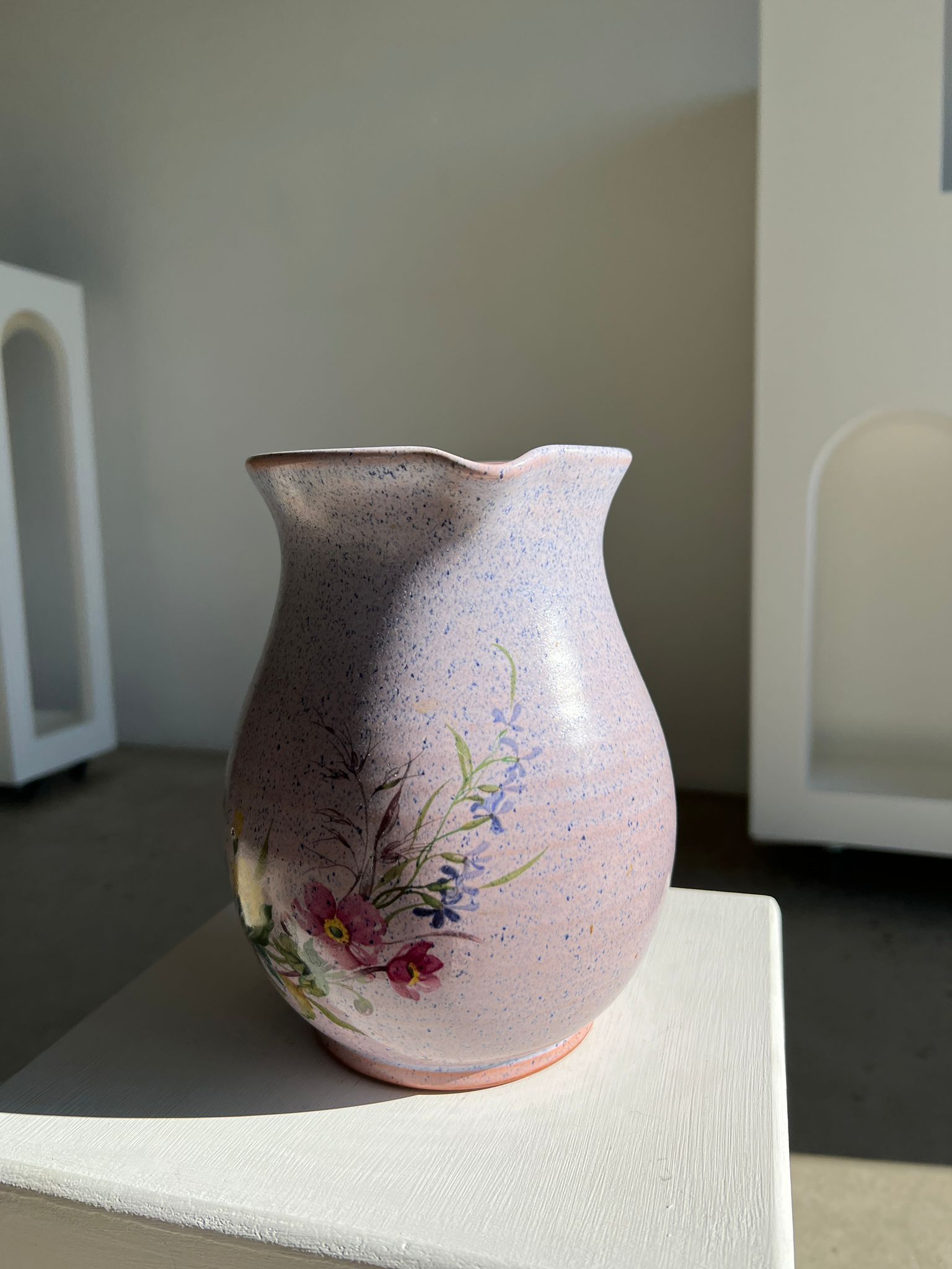 Vintage purple carafe with field flower patterns H:20cm