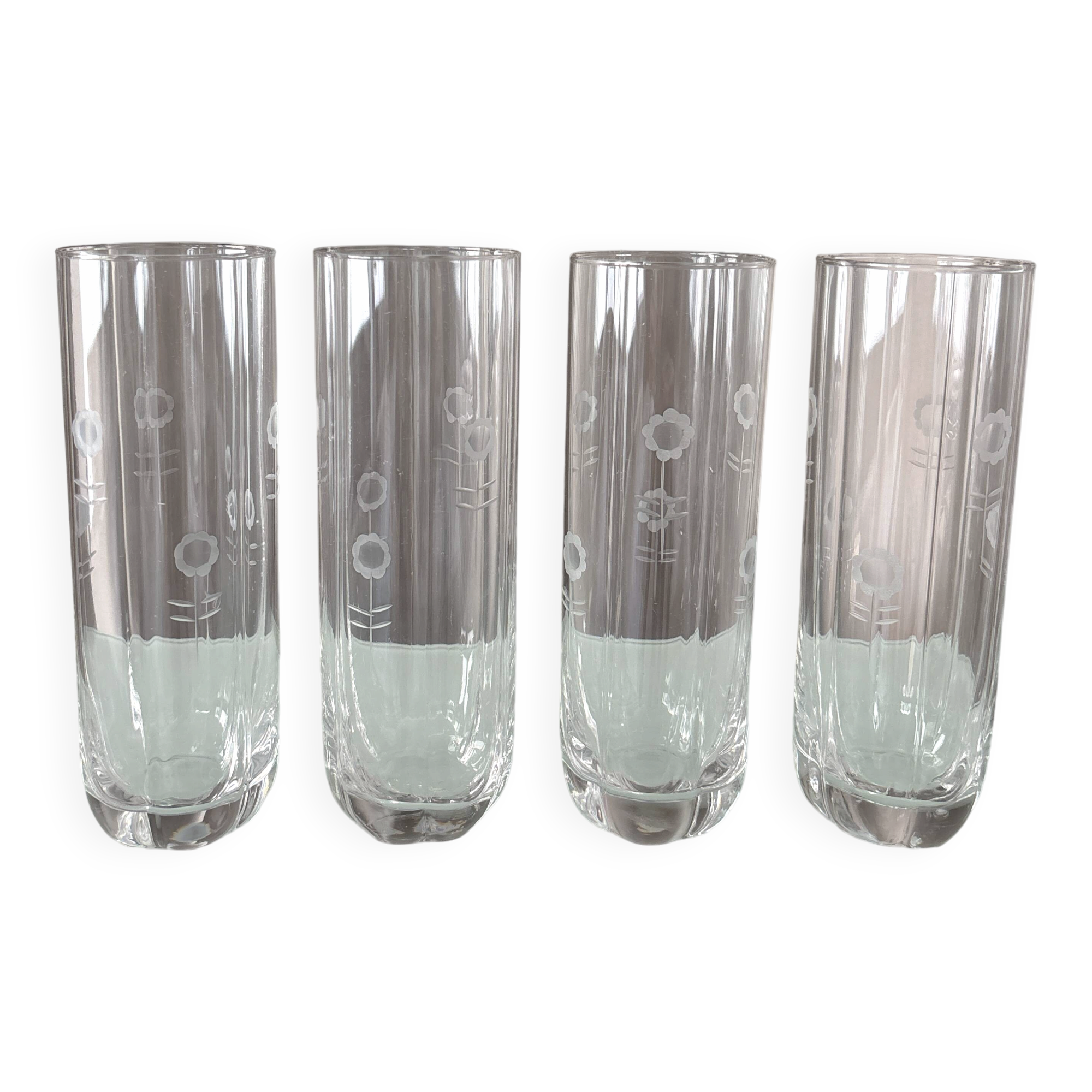 Set of 4 Vintage Etched Floral Highball Glasses