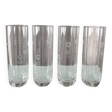 Ensemble de 4 verres à highball vintage gravés de fleurs