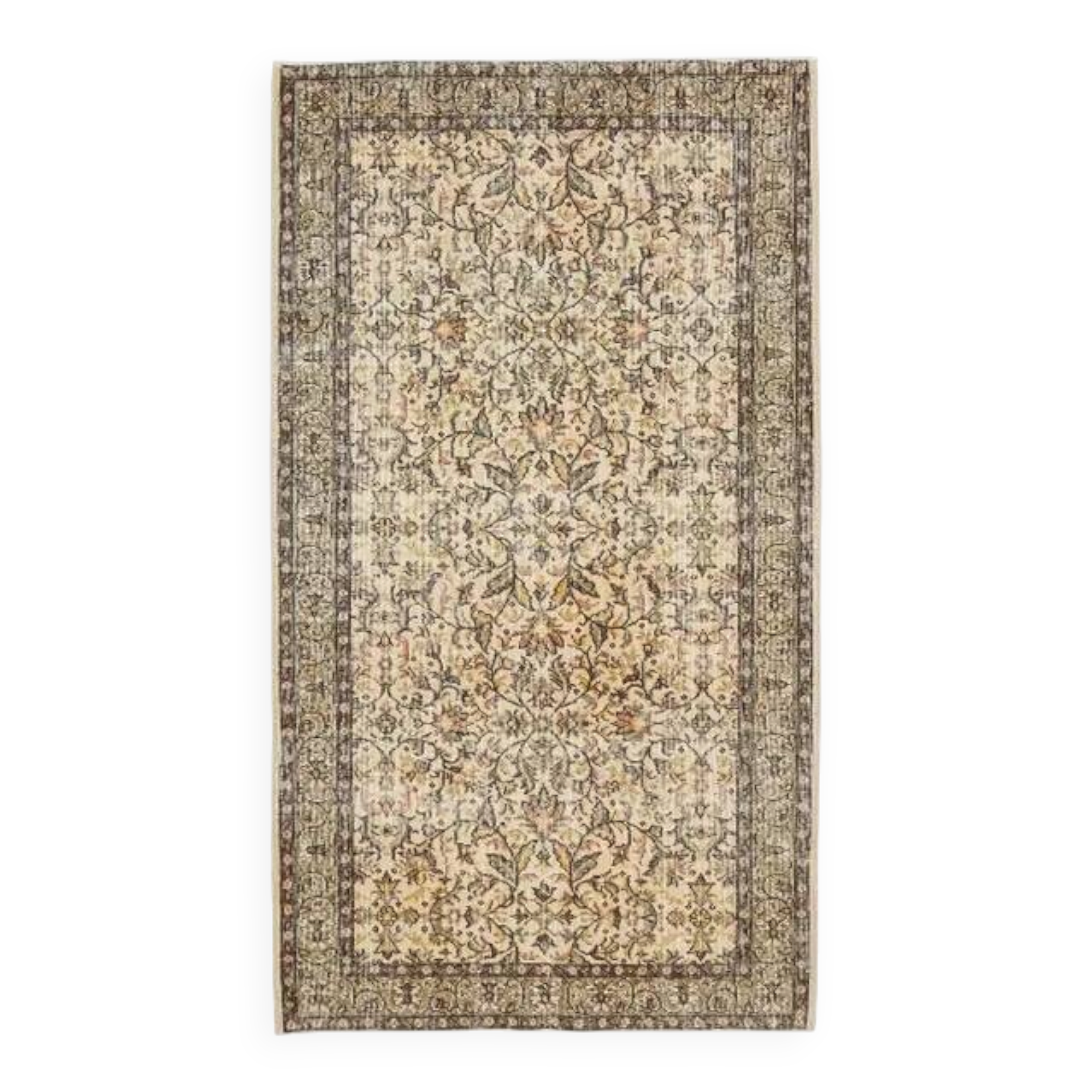 Vintage Turkish Oushak Handmade Wool Cotton Beige Area Rug 119x213