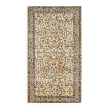 Tapis de zone vintage turc Oushak fait main en laine et coton beige 119x213