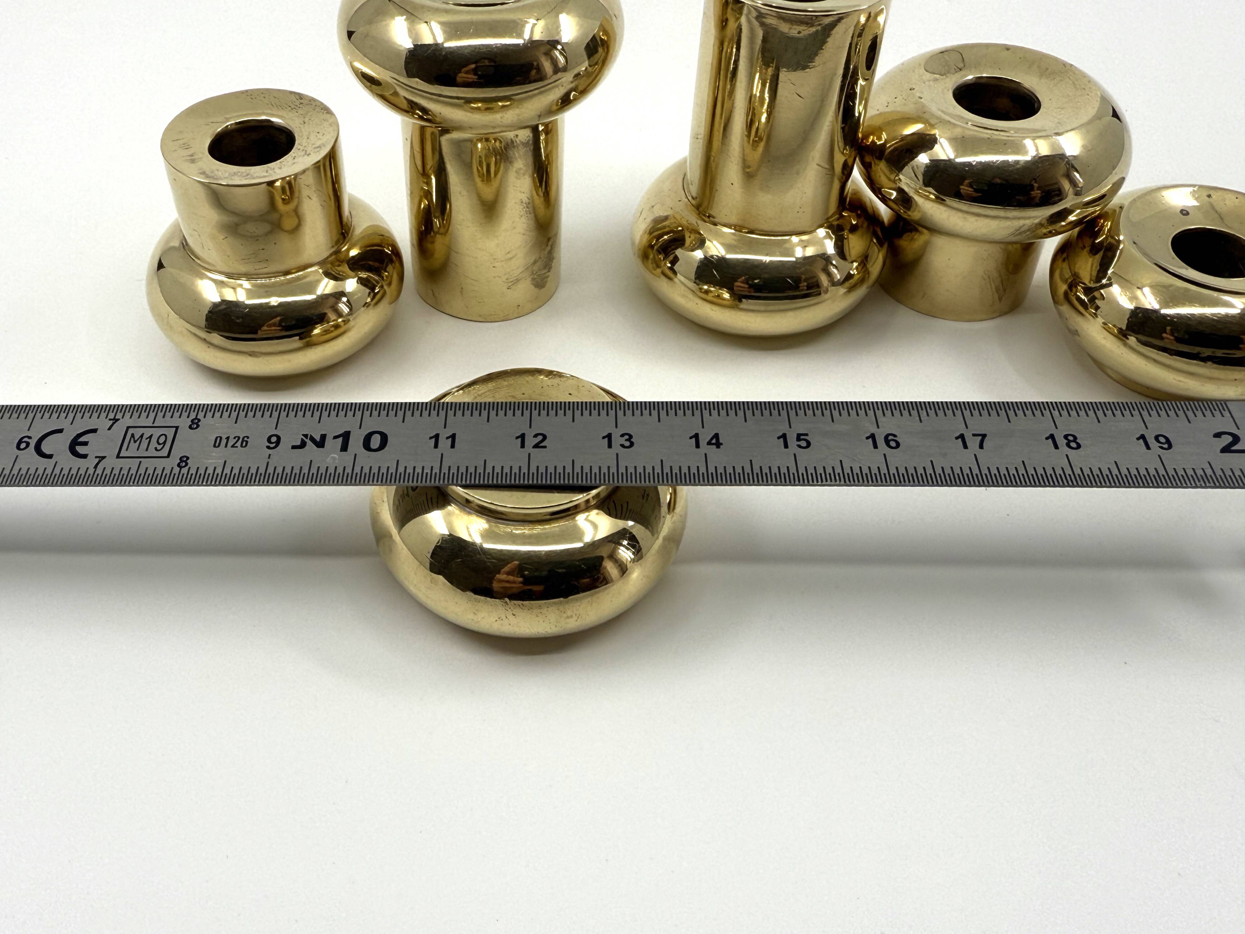 6 small brass candlesticks • Landskrona Mässing • Sweden • Circa 1978