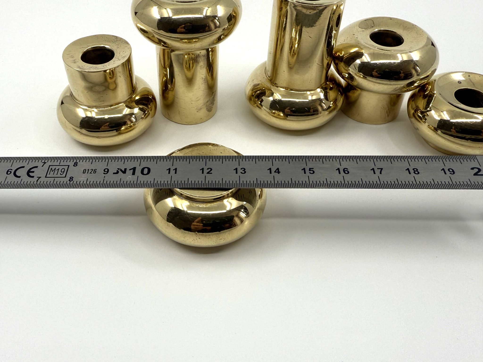 6 small brass candlesticks • Landskrona Mässing • Sweden • Circa 1978