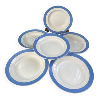 6 assiettes creuses bleues pastel en faïence Céranord St Amand - modèle Languedoc - Lot 2