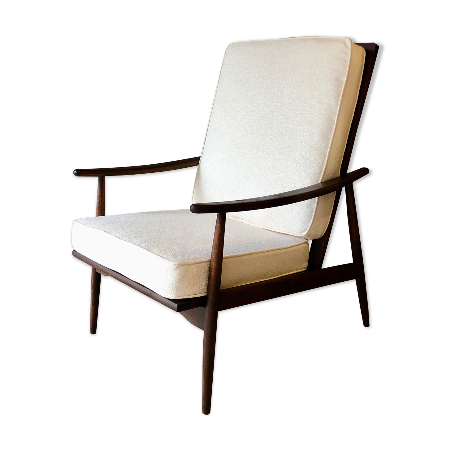 Scandinavian teak armchair, Lelièvre fabric
