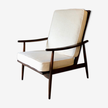 Scandinavian teak armchair, Lelièvre fabric