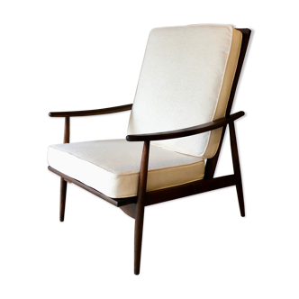 Scandinavian teak armchair, Lelièvre fabric