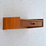 Teak wall-mounted bedside table