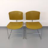 2 vintage Max Stacker Steelcase plastic and chrome stacking chairs