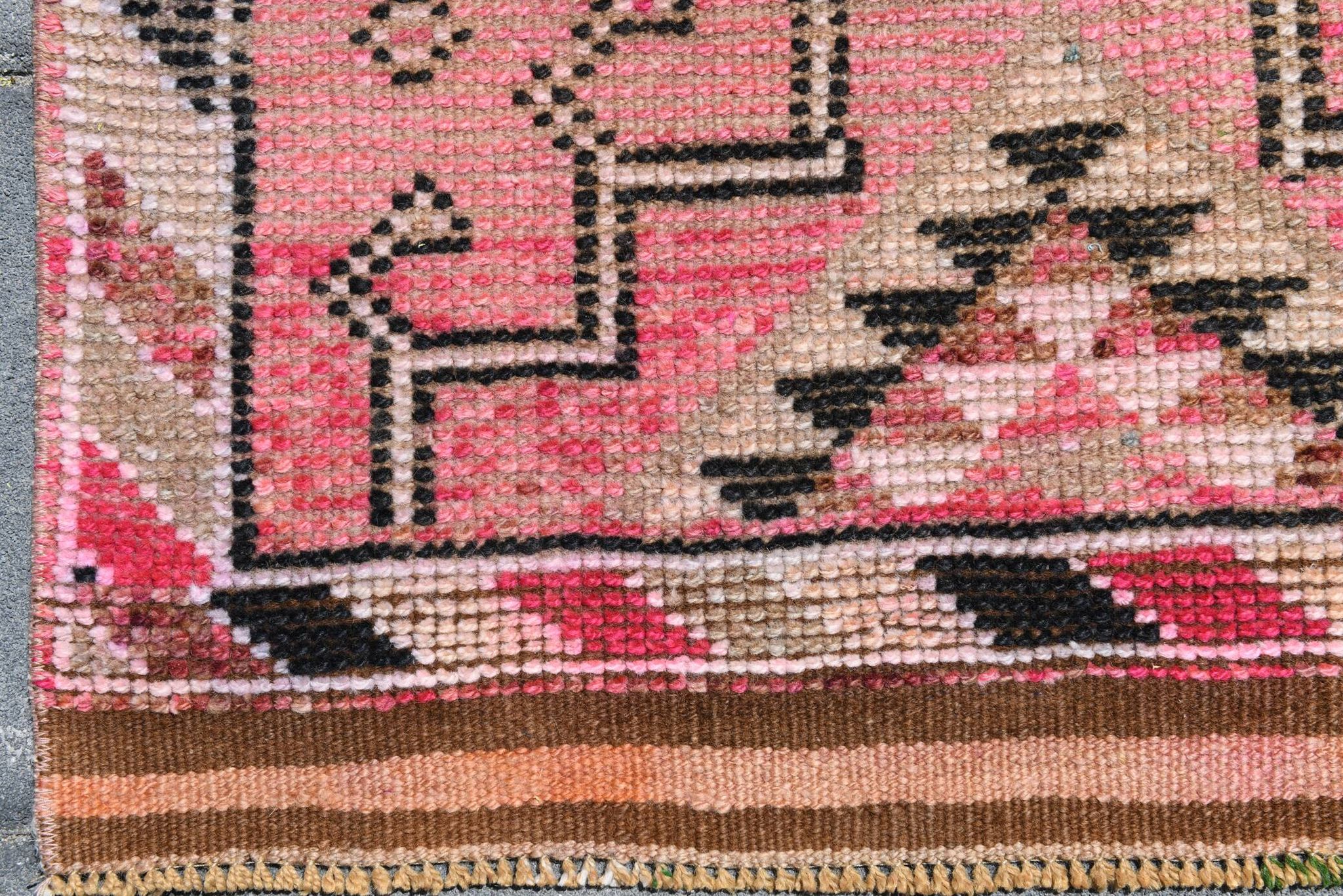 Tapis Couloir Rose à Médaillons, Tapis Turc Vintage, 86x364 Cm