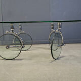 Glass coffee table with wheels, 1980s