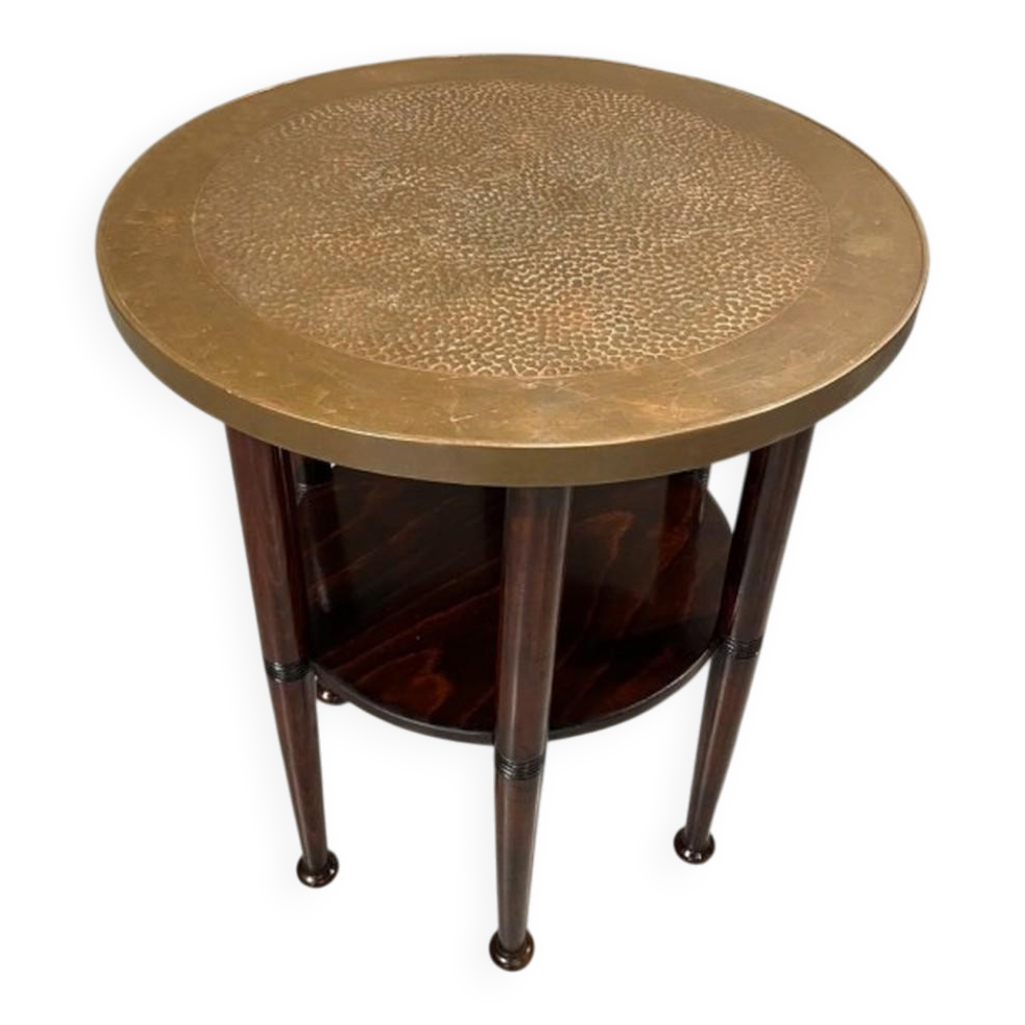 Table à six pieds de style Adolf Loos avec plaque en cuivre