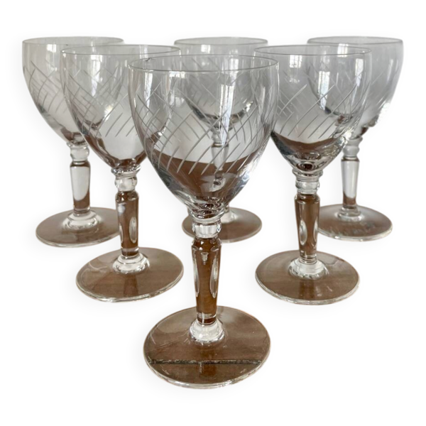 6 verres à pied verres à vin blanc en cristal gravé