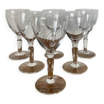 6 crystal engraved white wine glasses with stems