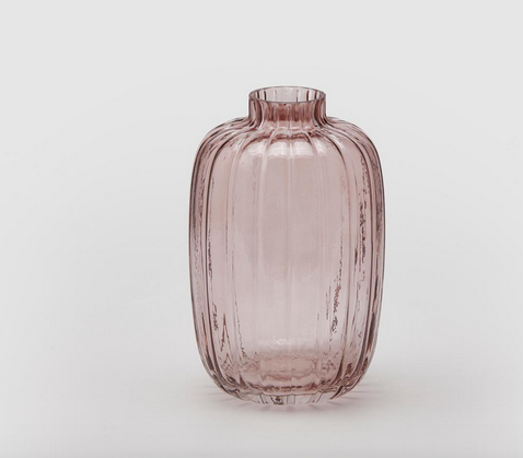 Light pink striated glass vase 20cm