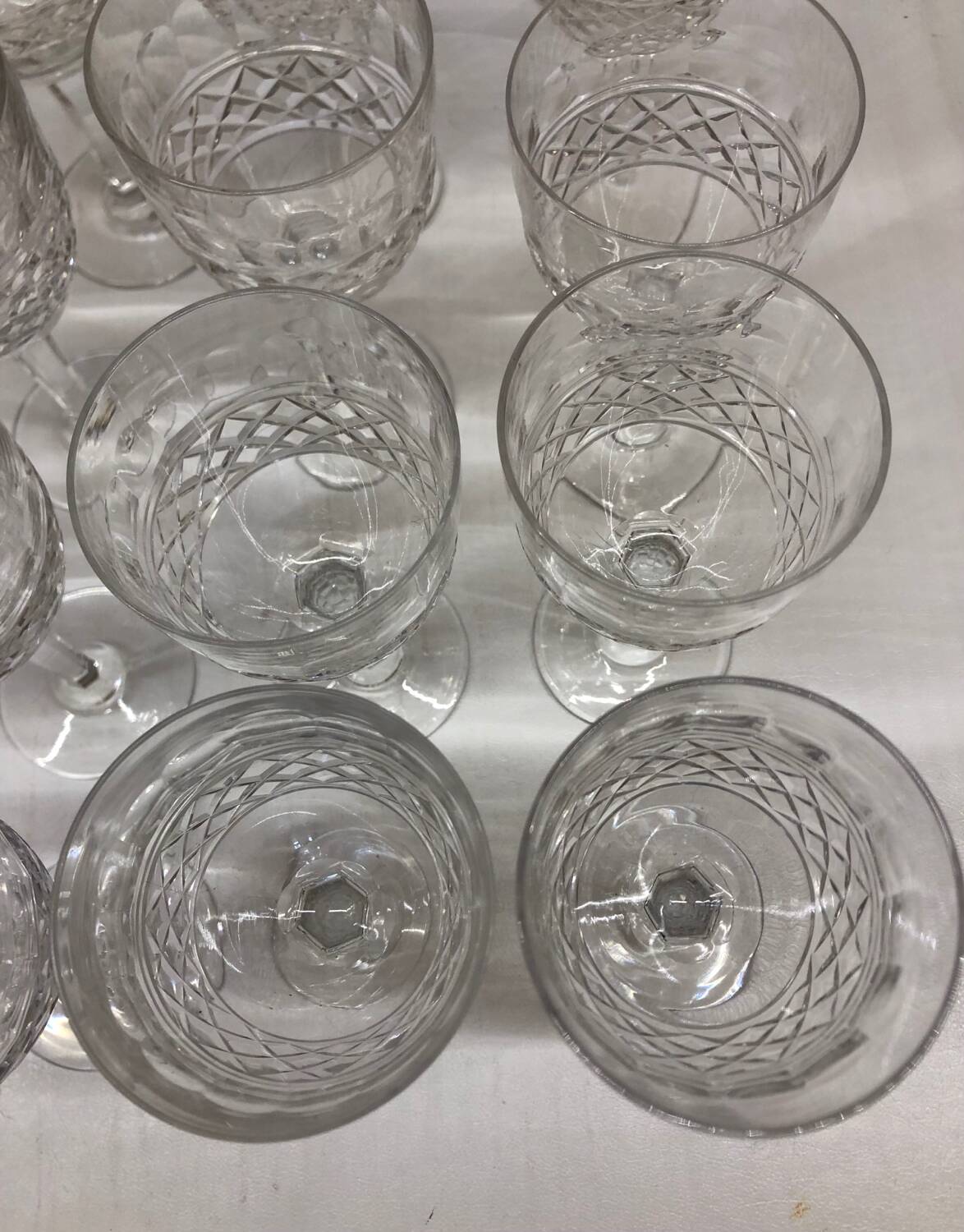Set of 12 cut crystal stemmed glasses from the Nancy crystal factory, art deco