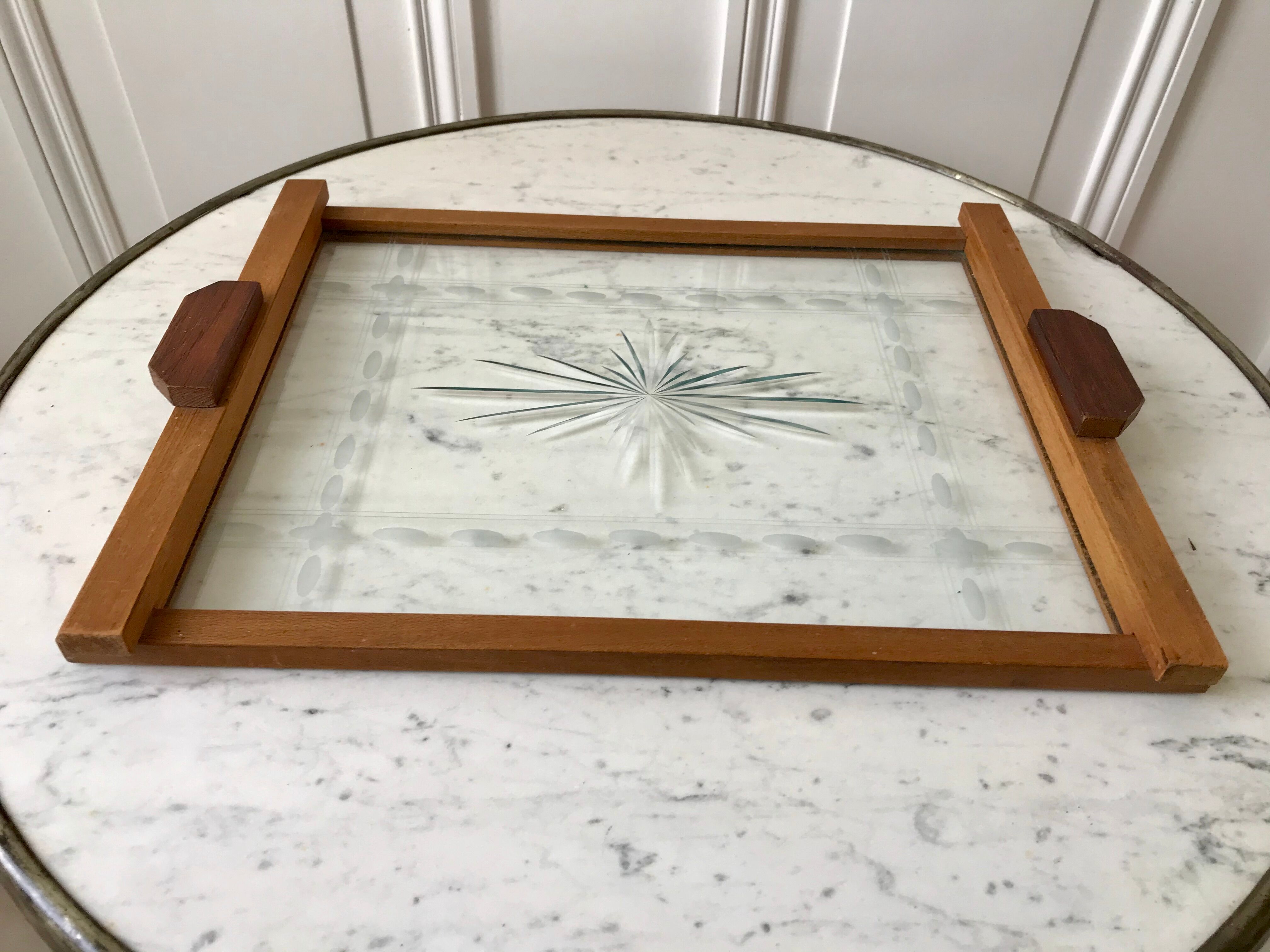 Wooden top and art deco glass 30s