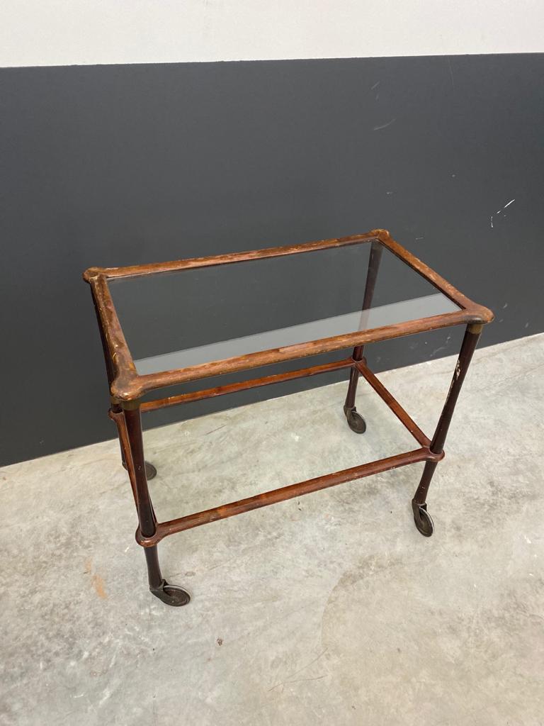 Wooden dessert and wheeled glass