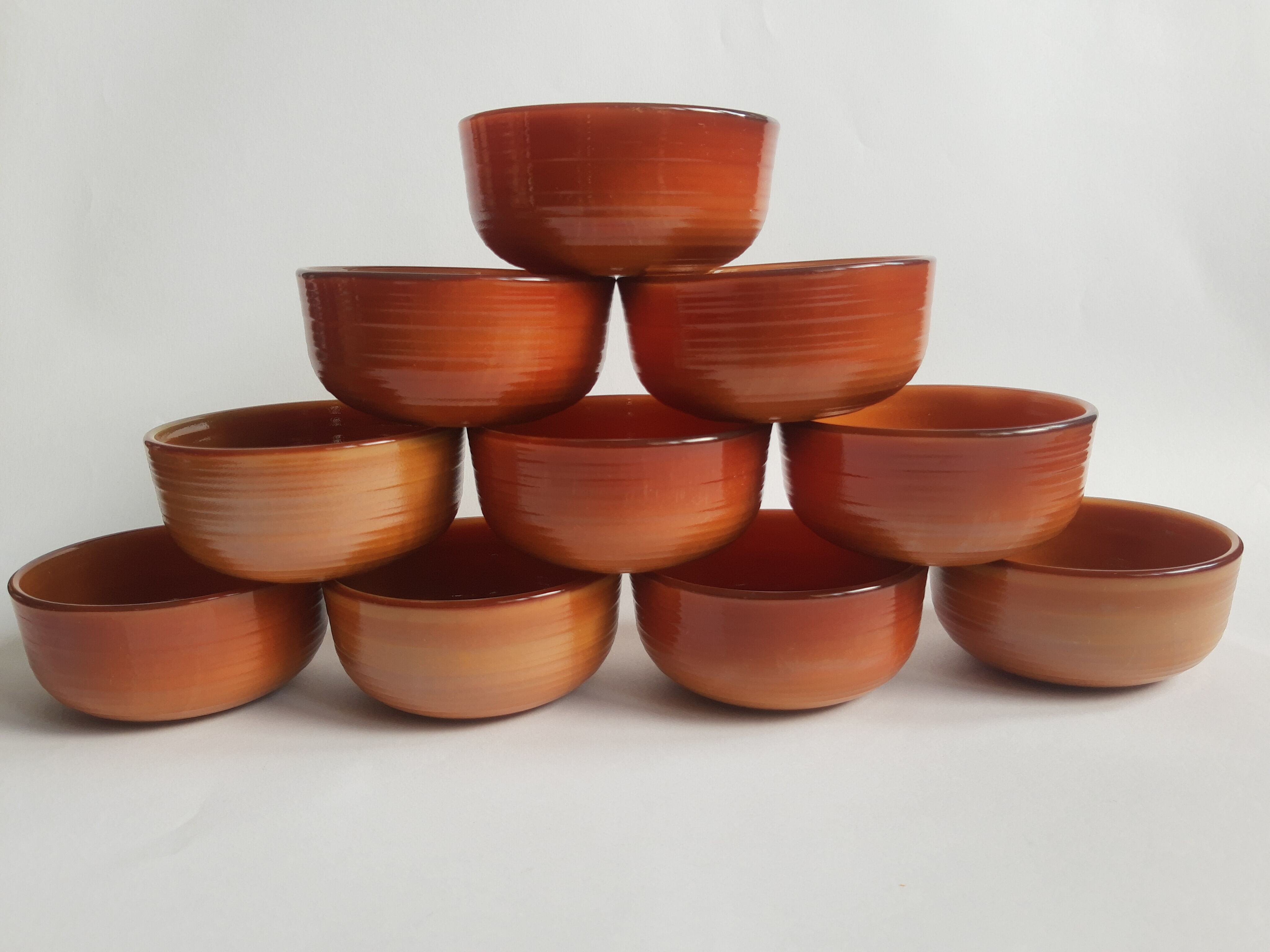 Set of 10 brown ramekins Arcopal Vintage volcano