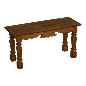 Table / Banc d'Appoint en Chêne Massif Sculpté du Milieu du Siècle par un Ébéniste Danois, 1979
