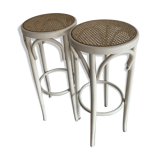 Pair of vintage bistro stools canné blanc