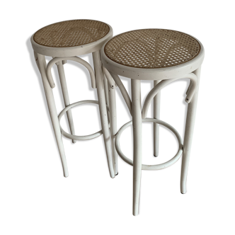 Pair of vintage bistro stools canné blanc