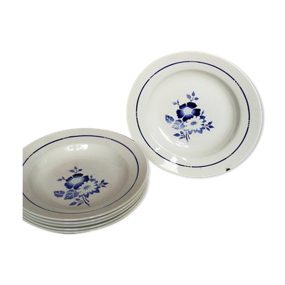 6 assiettes creuses anciennes saint amand fleurs bleues au pochoir