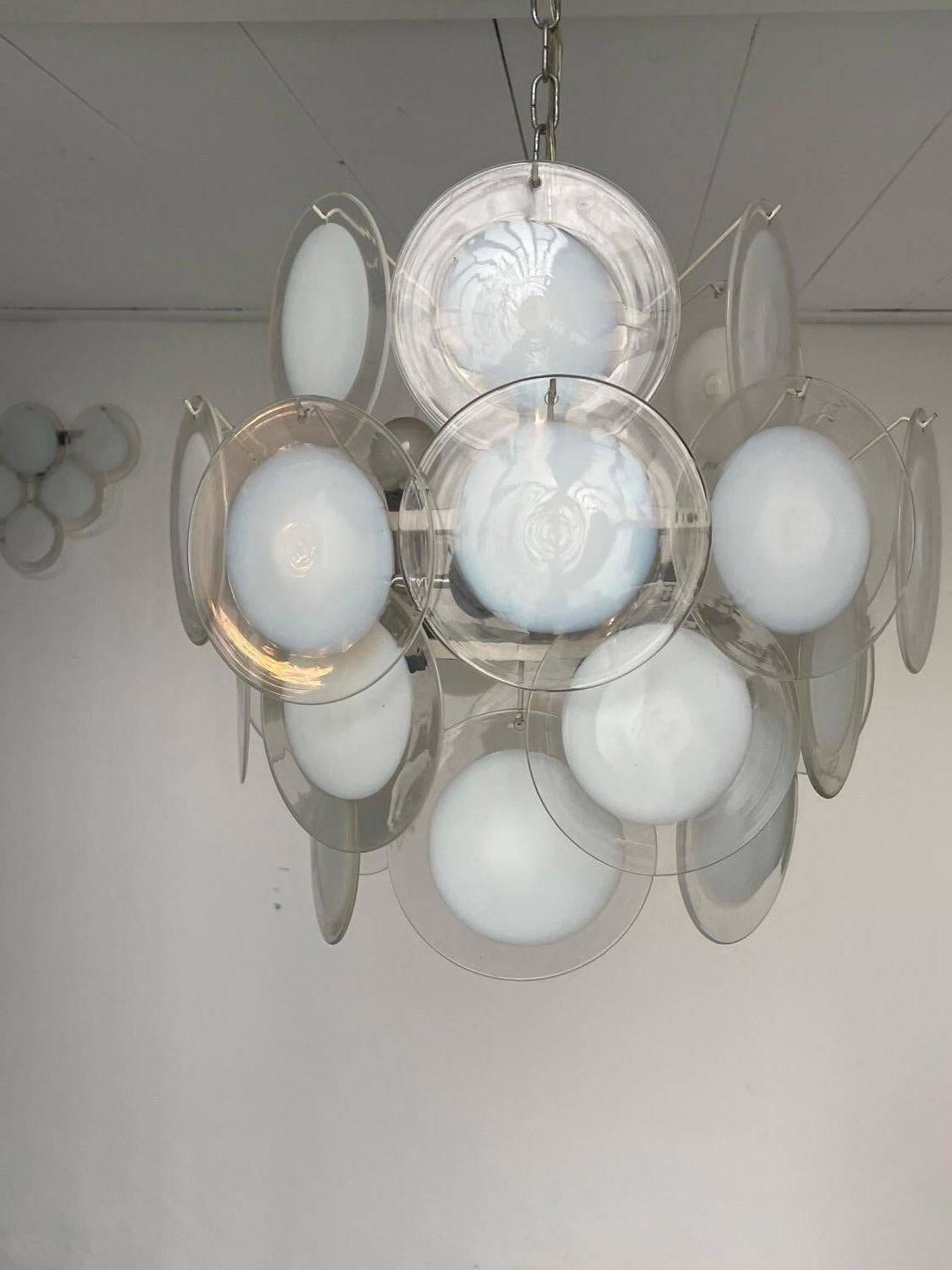 Rare Set of Two Murano Glass Sconces and One Pendant Chandelier by Gino Vistosi