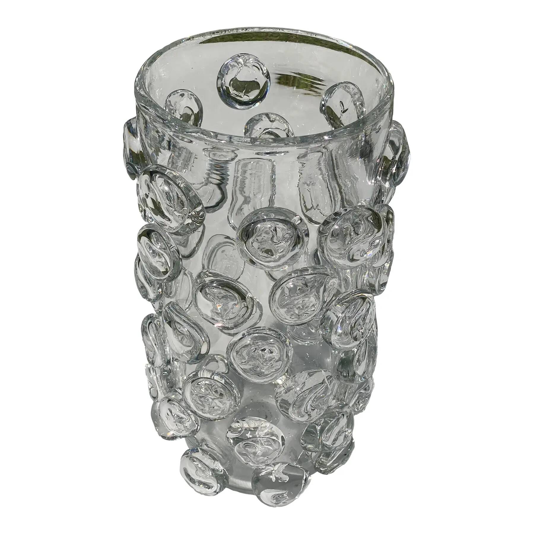 Contemporary hand-blown transparent Murano glass vase with bubbles